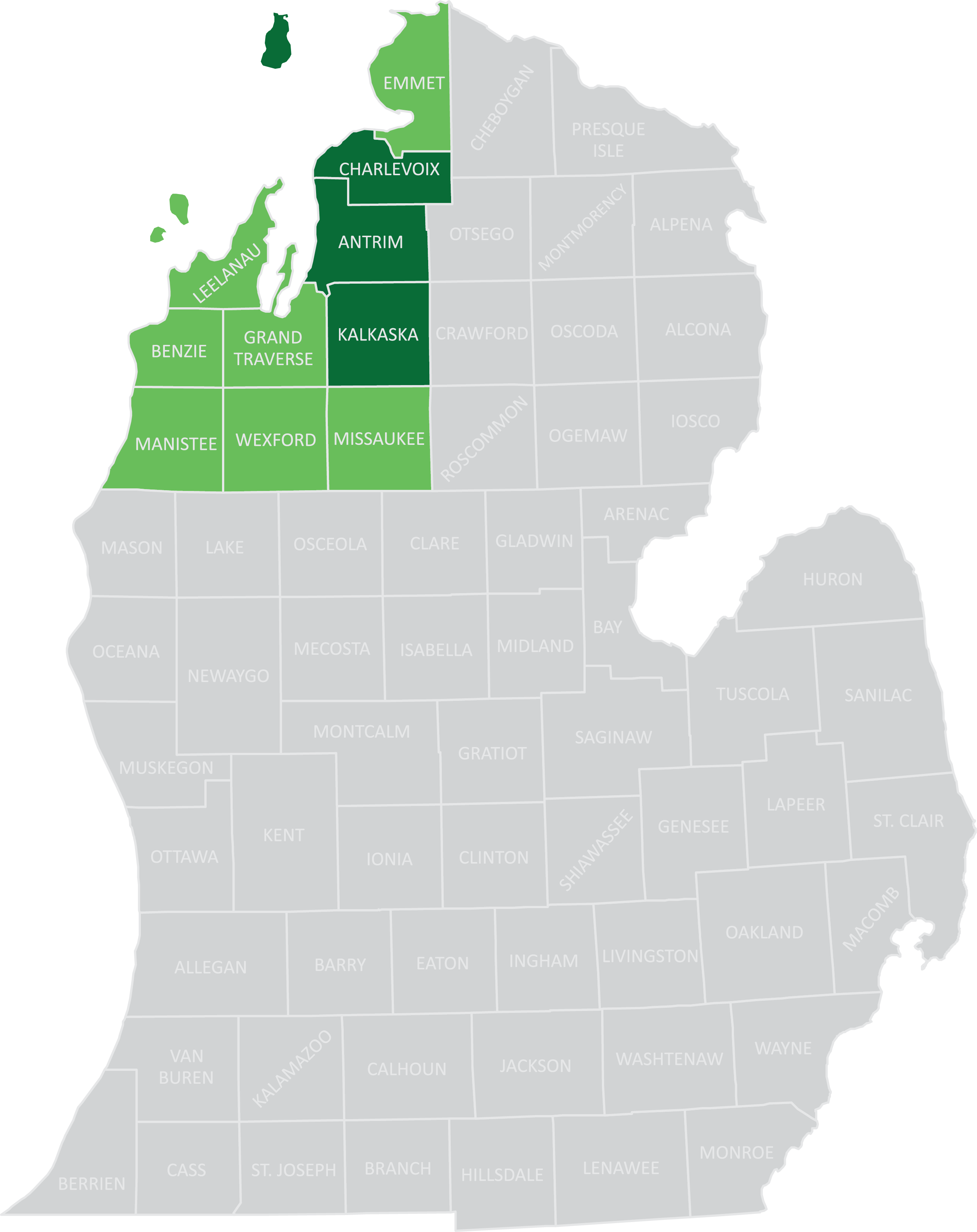 Antrim, Charlevoix, and Kalkaska Counties