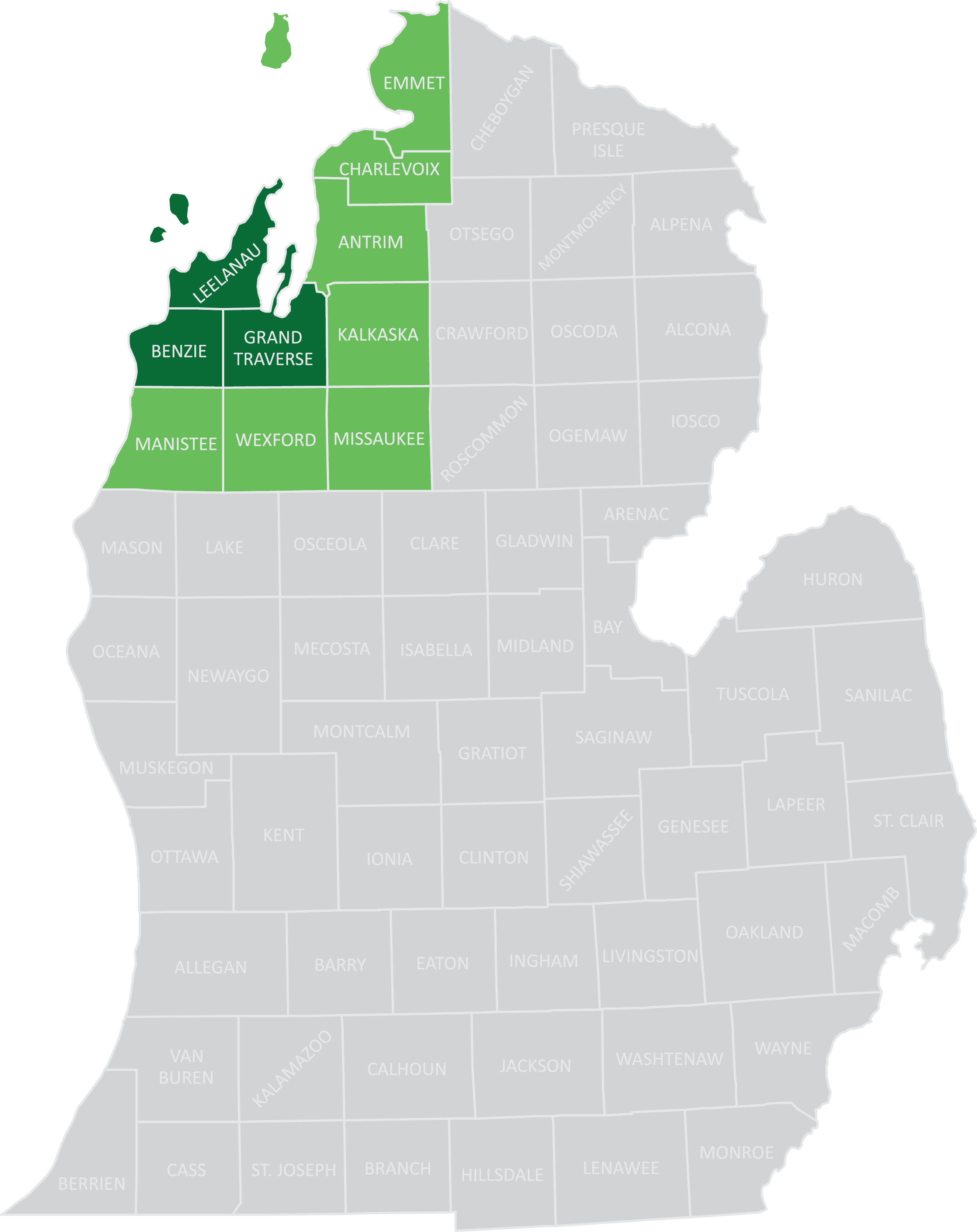 Benzie, Grand Traverse, Leelanau Counties