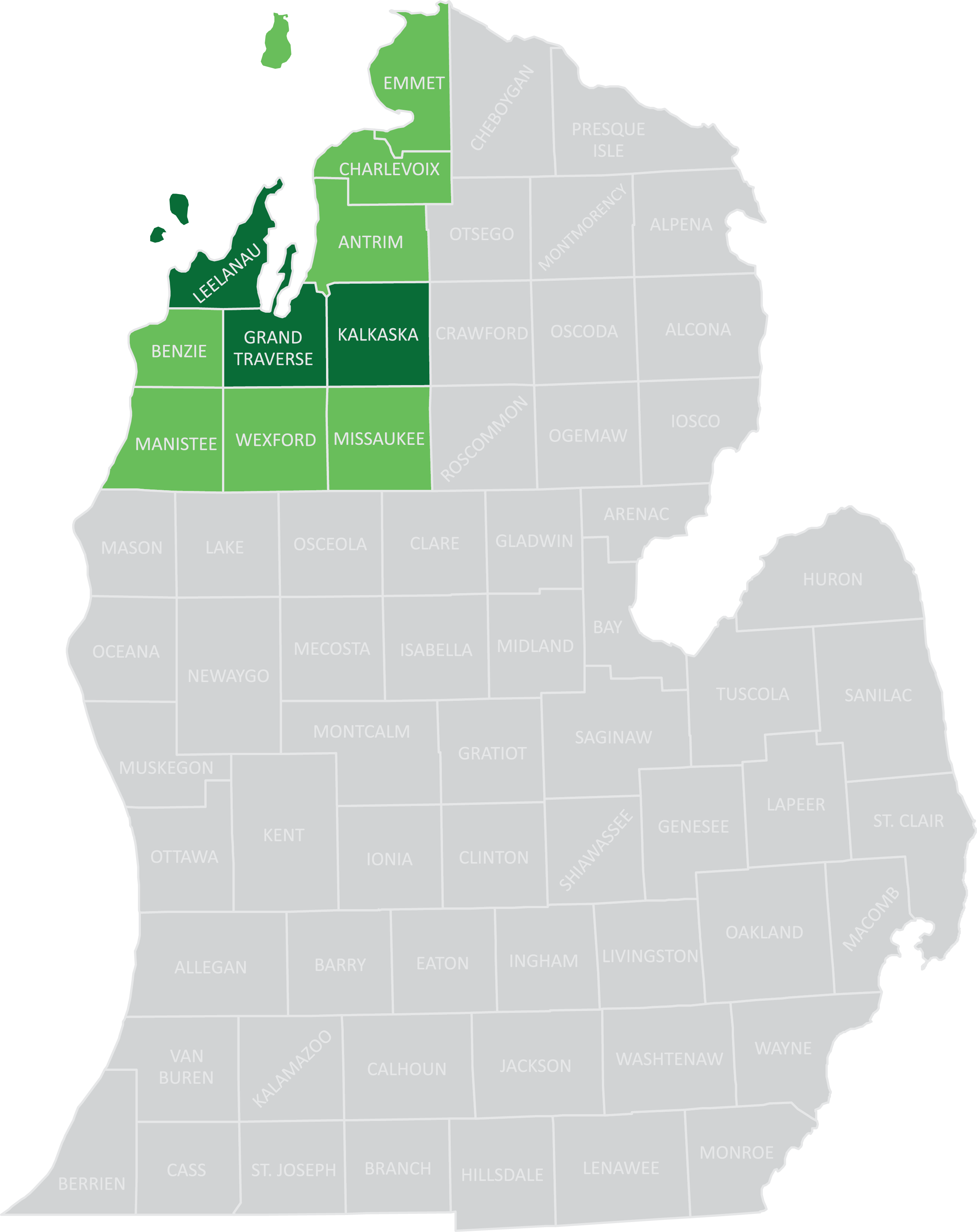 Grand Traverse, Kalkaska, and Leelanau Counties